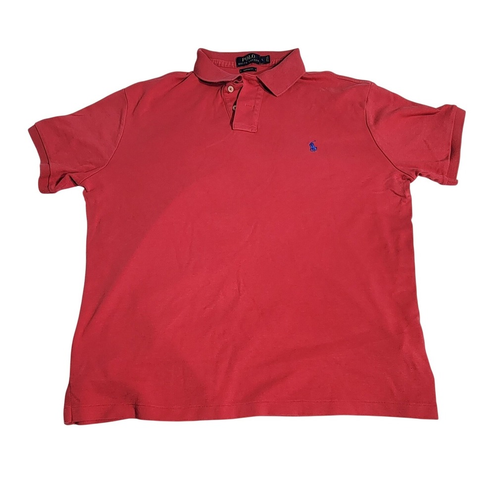 Polo Ralph Lauren Mens Custom Fit Red Short Sleeve Polo Shirt Blue Pony Large